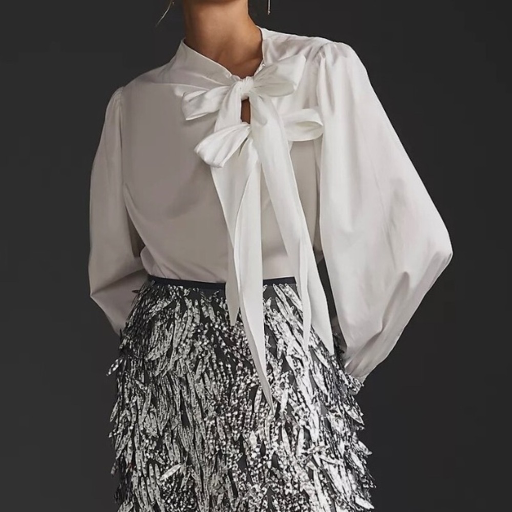 NWT Anthropologie Maeve White Poplin Tie Bow Blouse Shirt